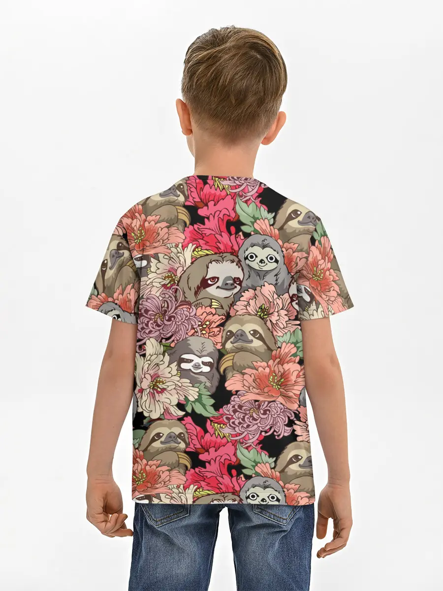 Детская базовая футболка / Ленивец & Цветочки