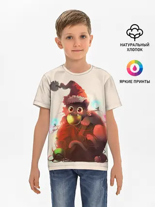 Детская базовая футболка / Новогодний кот