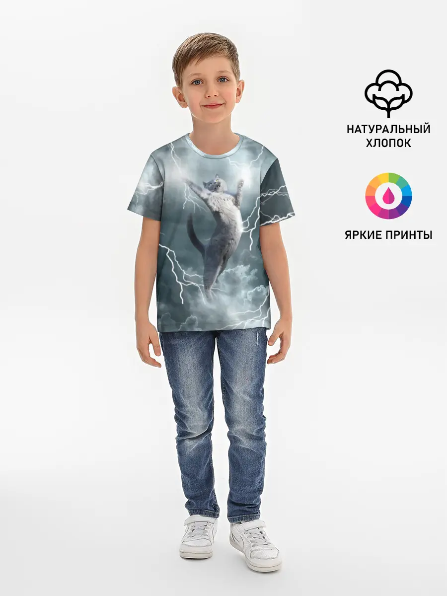 Детская базовая футболка / Грозовой кошак.