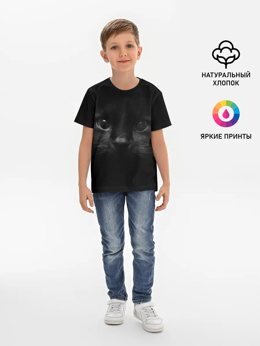 Детская базовая футболка / Чёрный кот
