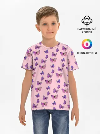 Детская базовая футболка / Бабочки фиолетовые | 2
