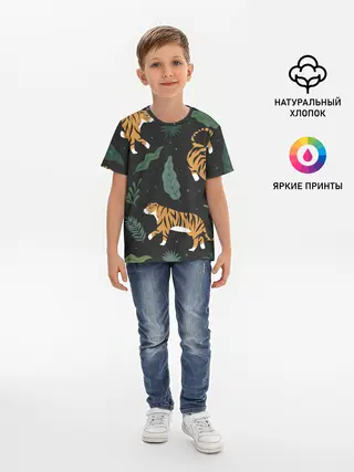 Детская базовая футболка / Тропический тигр