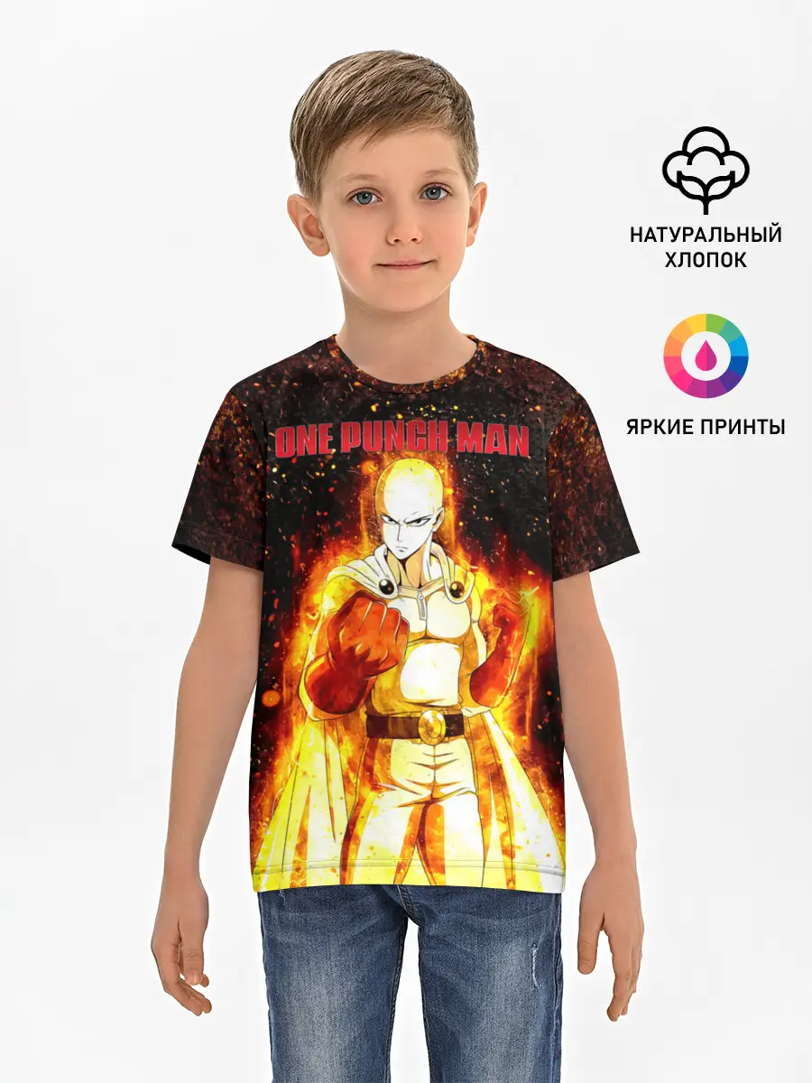 Детская базовая футболка / Сайтама в огне | One Punch-Man