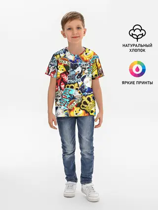 Детская базовая футболка / CS GO STICKERBOMBING