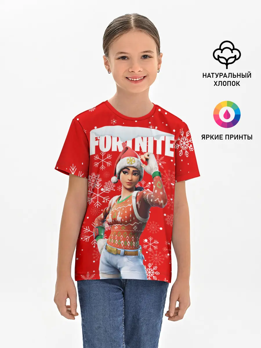 Детская базовая футболка / FORTNITE НОВОГОДНИЙ.