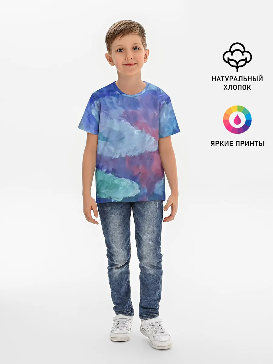 Детская базовая футболка / Гуашевые облака