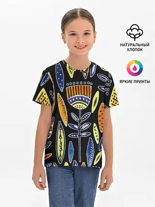Детская базовая футболка / вечные цветы фараона