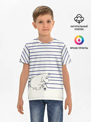 Детская базовая футболка / Муми-тролль рисует полосы