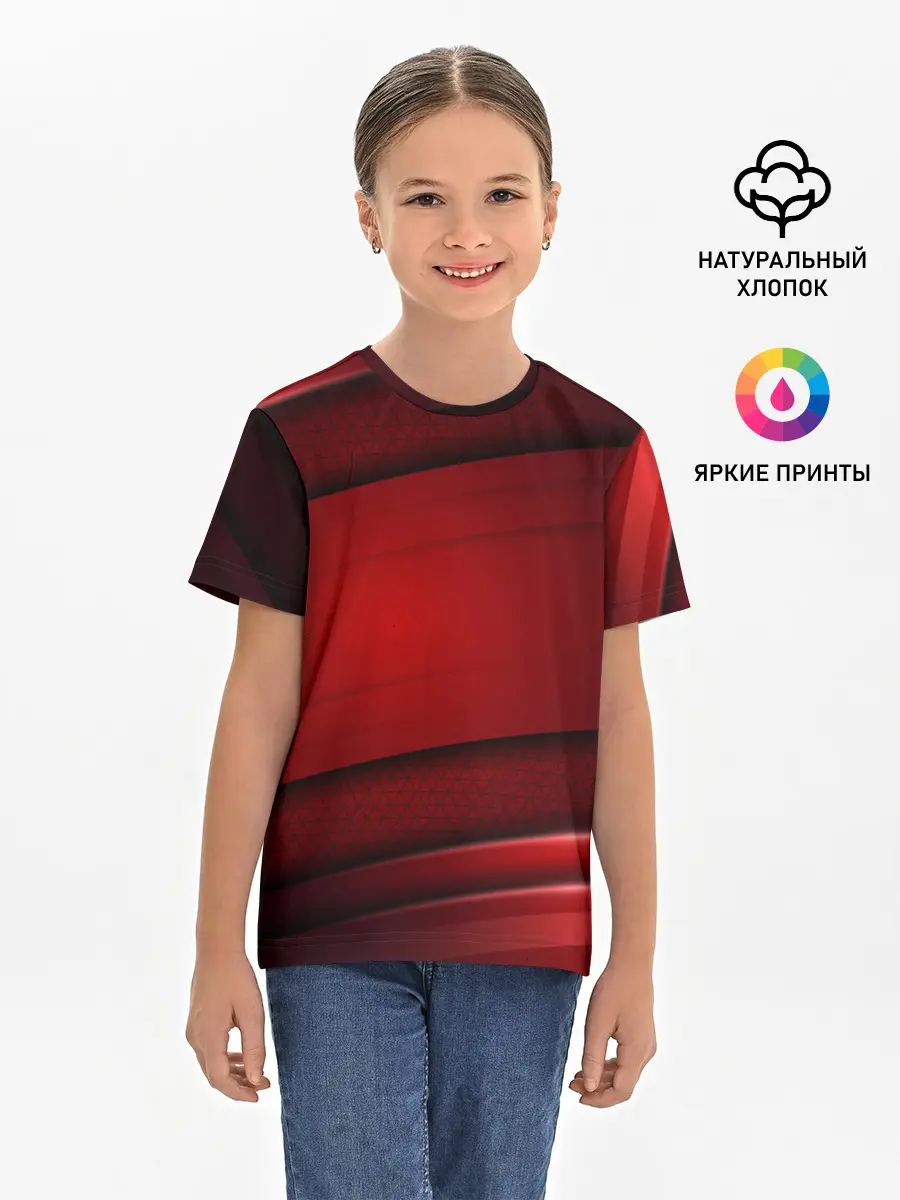 Детская базовая футболка / 3D red Абстрактные линии