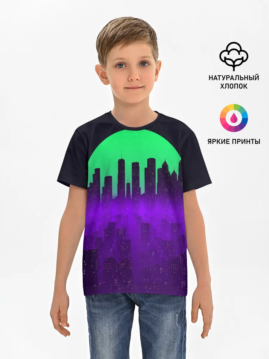Детская базовая футболка / НЕОНОВЫЙ ГОРОД
