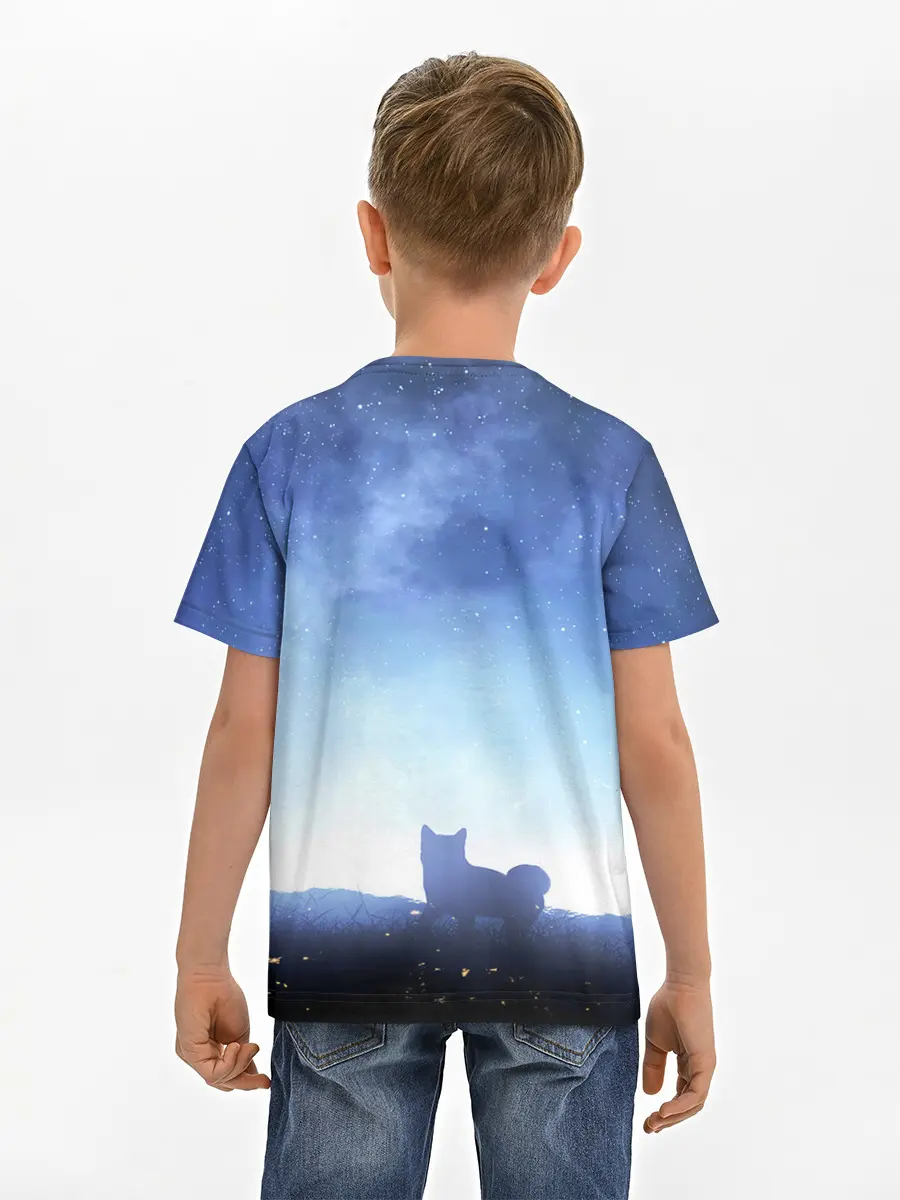 Детская базовая футболка / силуэт корги ночь космос дымка
