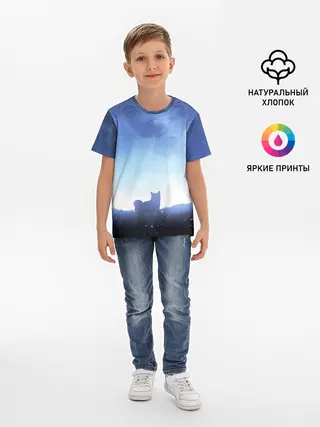 Детская базовая футболка / силуэт корги ночь космос дымка