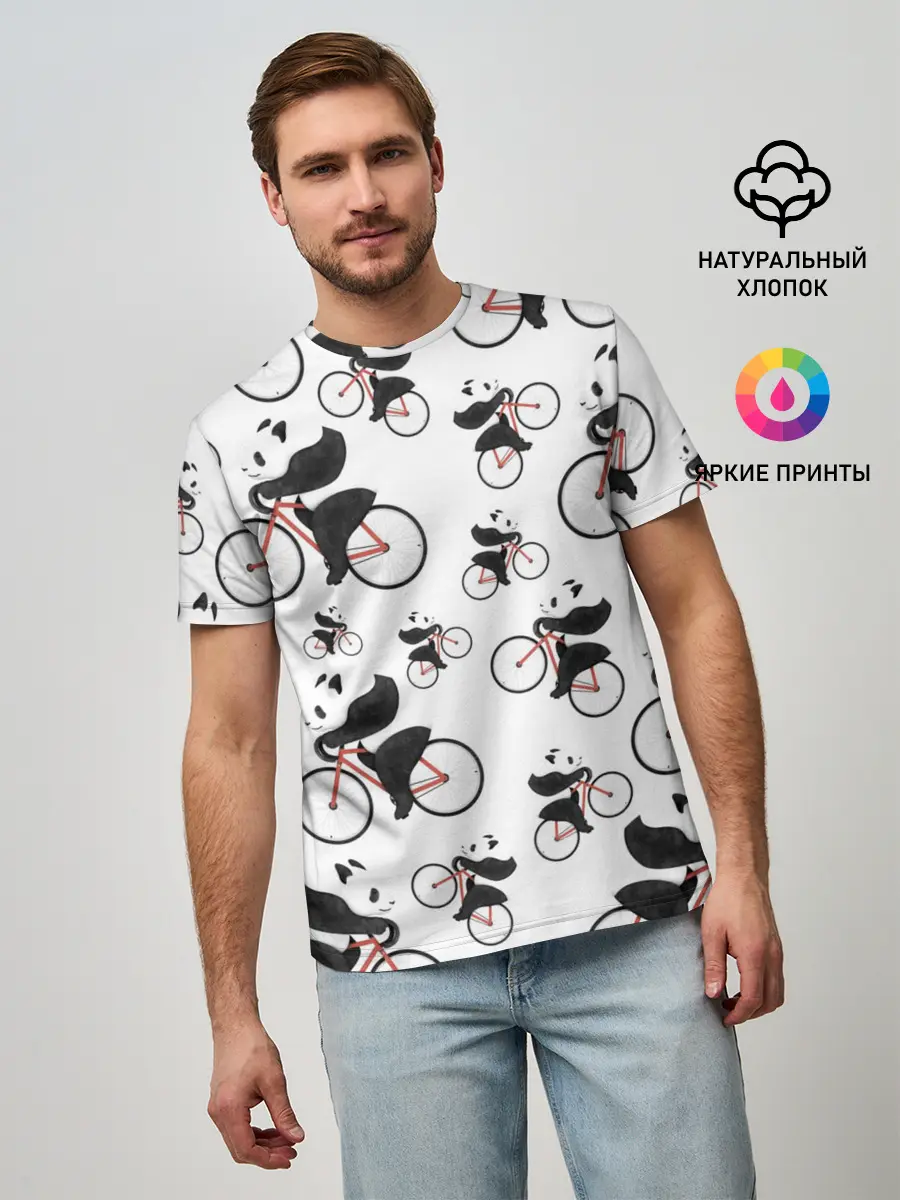 Мужская базовая футболка / Панды На Велосипеде