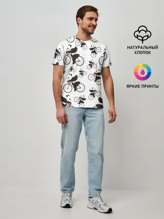 Мужская базовая футболка / Панды На Велосипеде