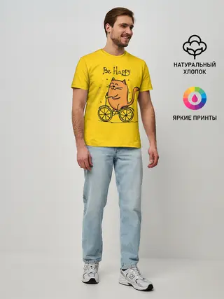 Мужская базовая футболка / Be Happy,cat