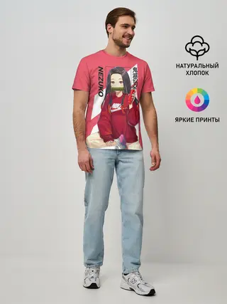 Мужская базовая футболка / Незуко коралловый