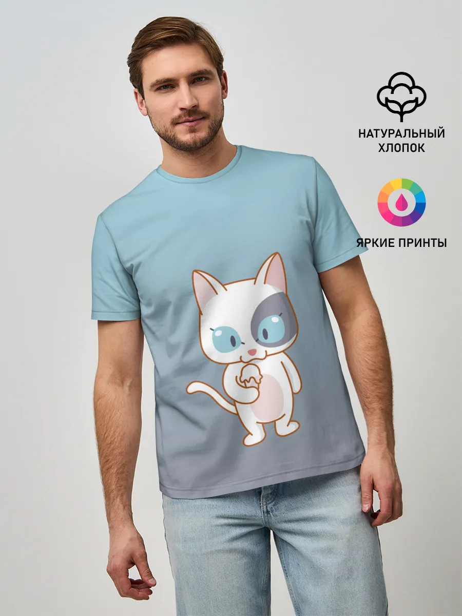 Мужская базовая футболка / кот с мороженкой