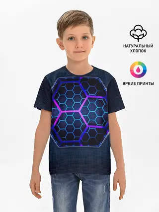 Детская базовая футболка / Цветные соты 3D