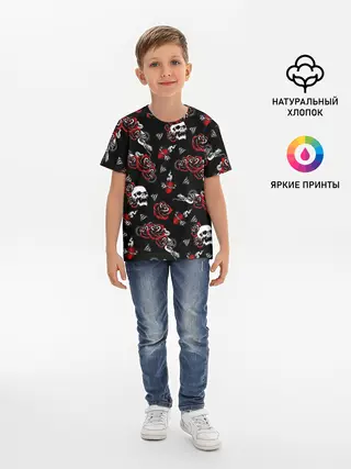 Детская базовая футболка / Черепа и розы