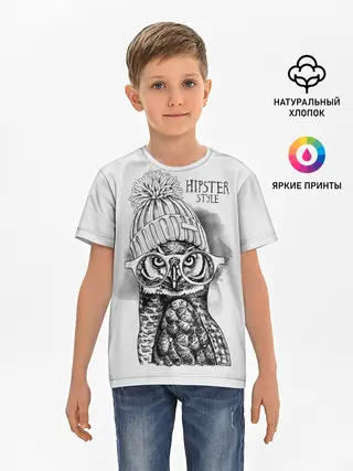 Детская базовая футболка / Хипстер сова