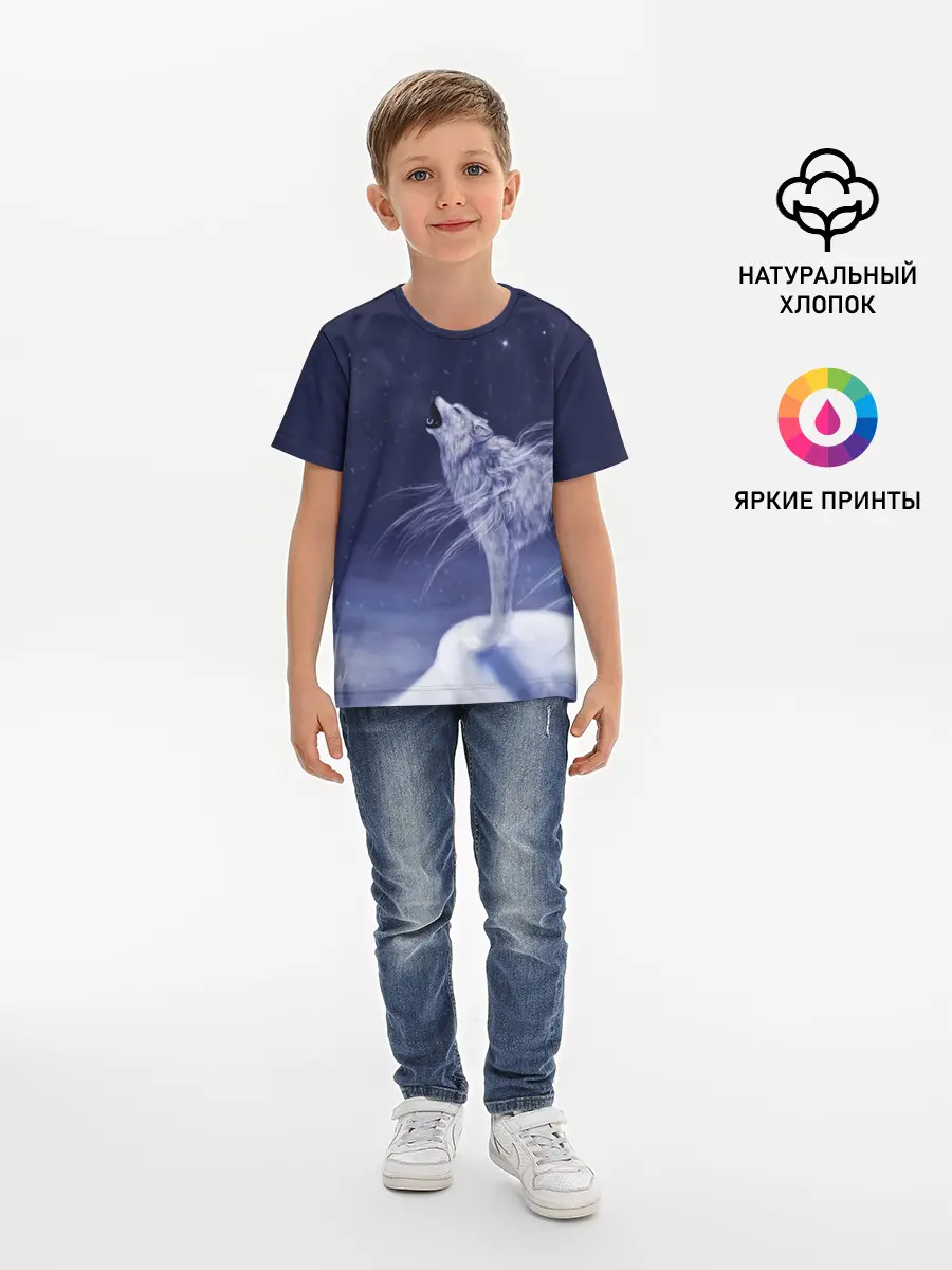 Детская базовая футболка / WOLF WHITE