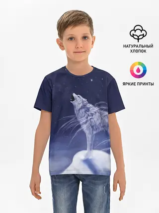 Детская базовая футболка / WOLF WHITE