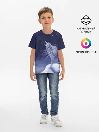 Детская базовая футболка / WOLF WHITE