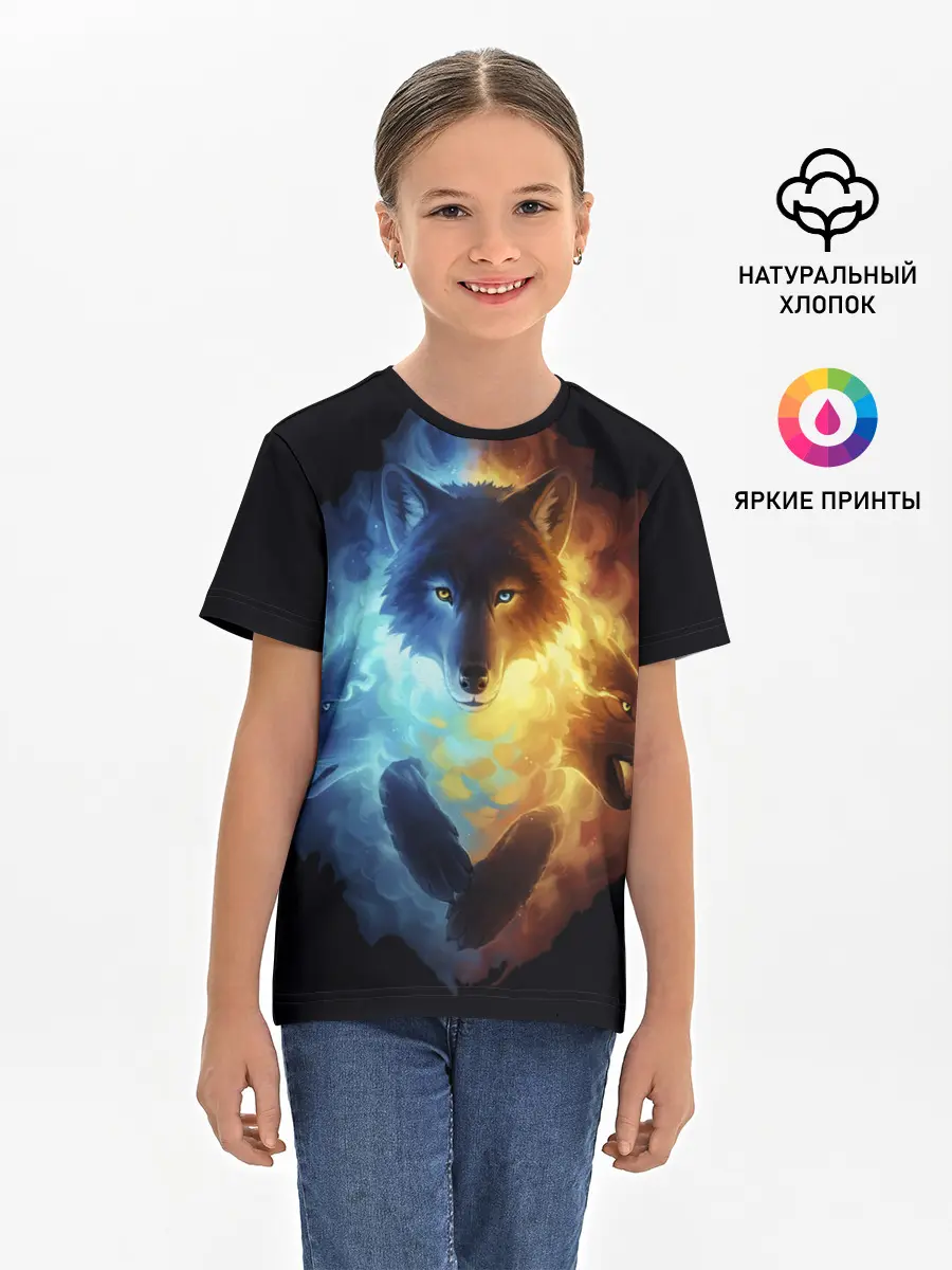 Детская базовая футболка / Волки в огне