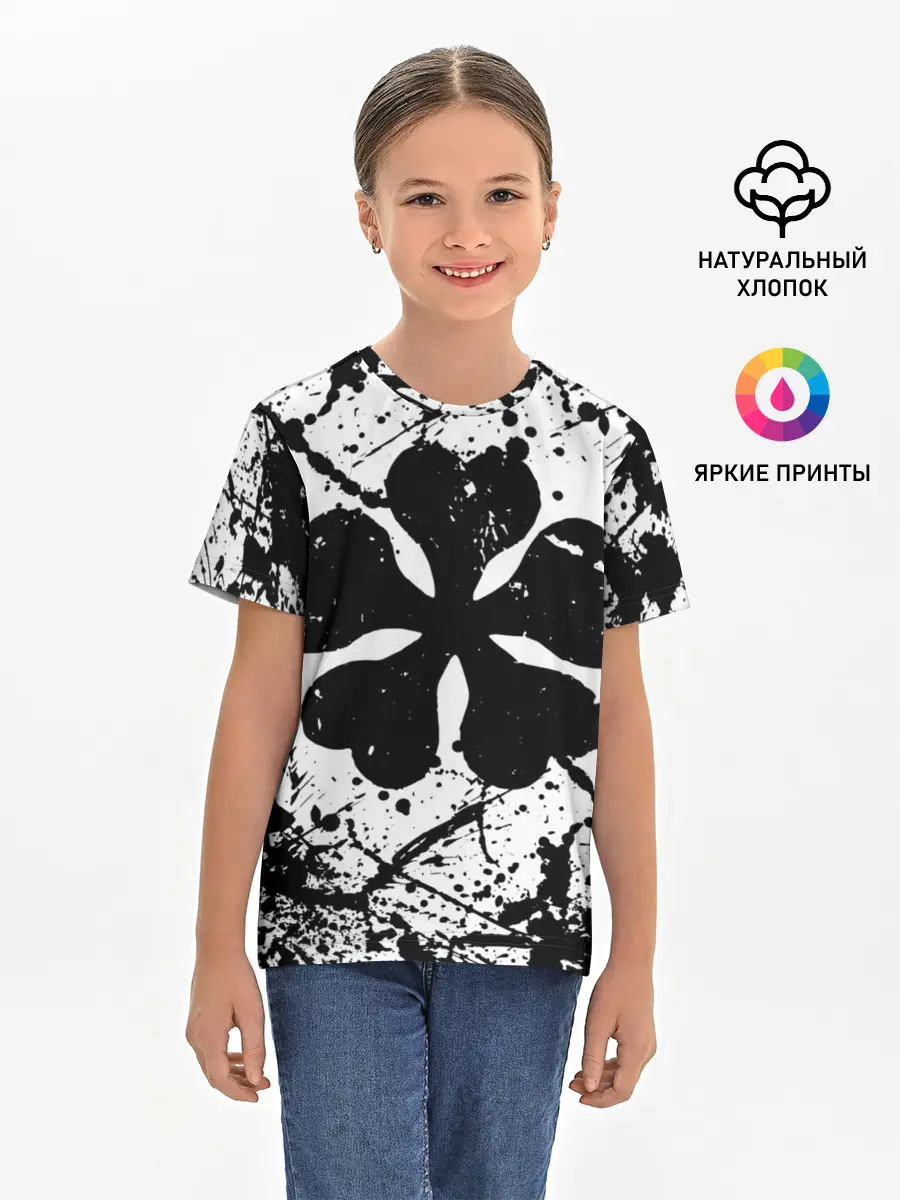 Детская базовая футболка / черный клевер,