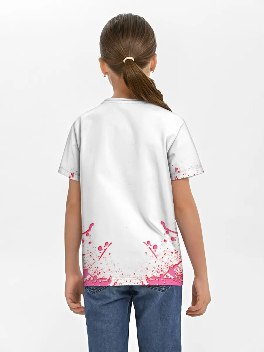 Детская базовая футболка / Лого джоджо розовые брызги