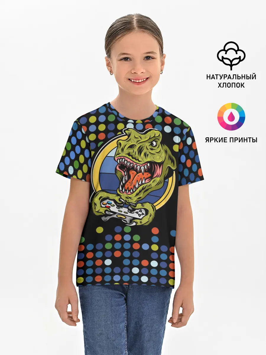 Детская базовая футболка / Динозавр-игрок