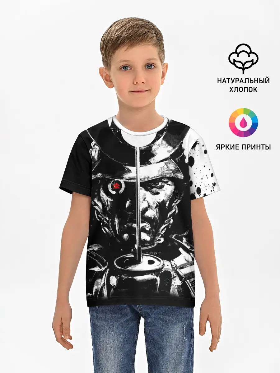 Детская базовая футболка / Самурай | ЧБ | Лого