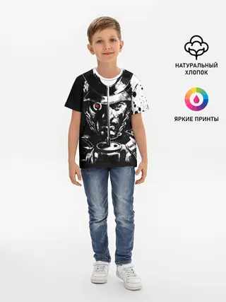 Детская базовая футболка / Самурай | ЧБ | Лого