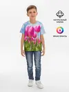Детская базовая футболка / Розовые тюльпаны