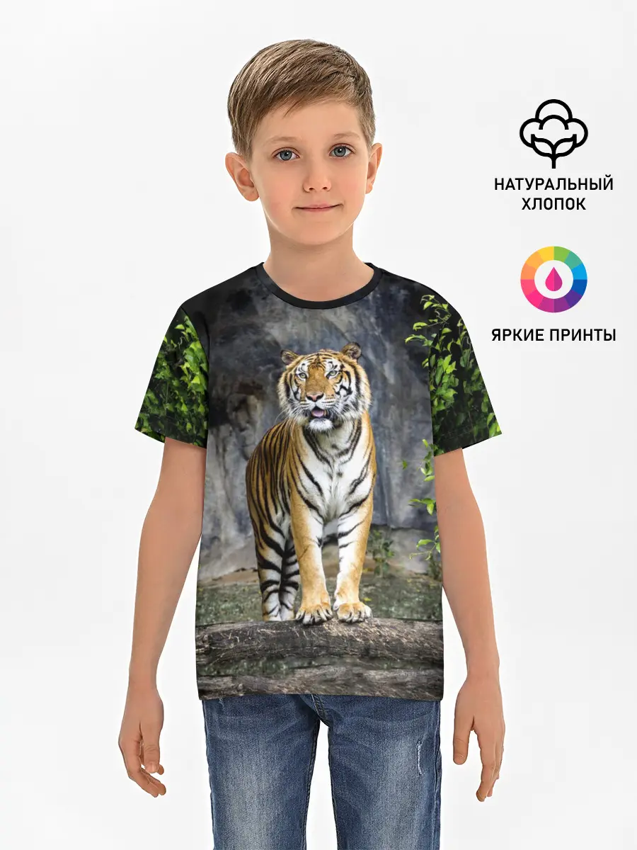 Детская базовая футболка / ТИГР В ЛЕСУ