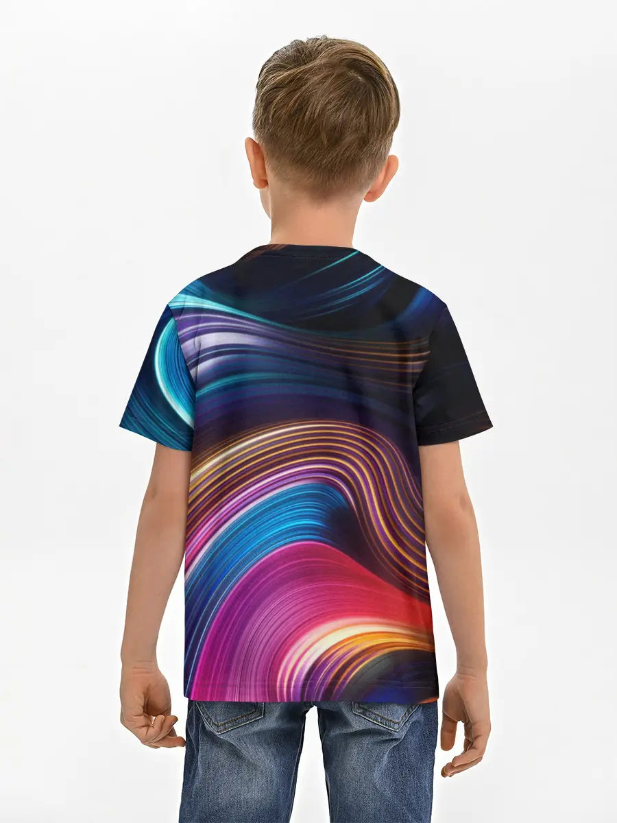 Детская базовая футболка / Цветные неоновые волны