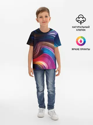 Детская базовая футболка / Цветные неоновые волны