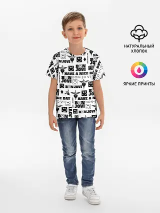 Детская базовая футболка / BON JOVI ЛОГОБОМБИНГ | БОН ДЖОВИ ПАТТЕРН