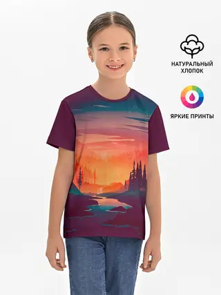 Детская базовая футболка / Minimal forest sunset