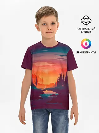 Детская базовая футболка / Minimal forest sunset