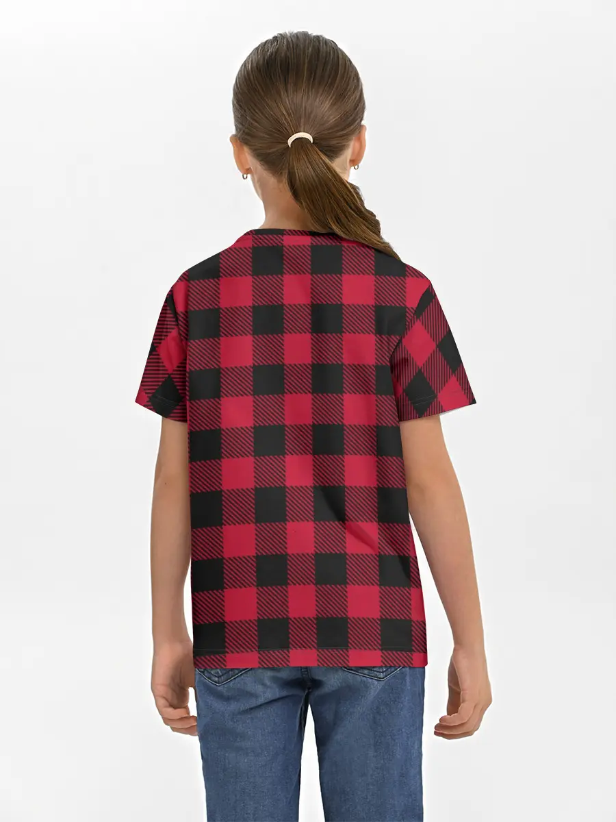 Детская базовая футболка / Красный паттерн крупная клетка