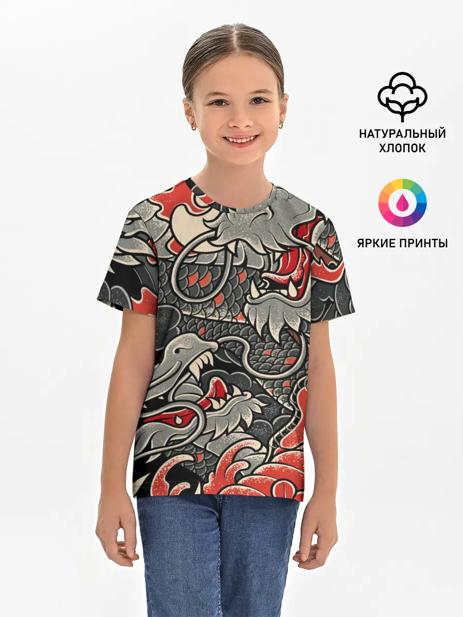 Детская базовая футболка / Dsquared tatoo DRAGON