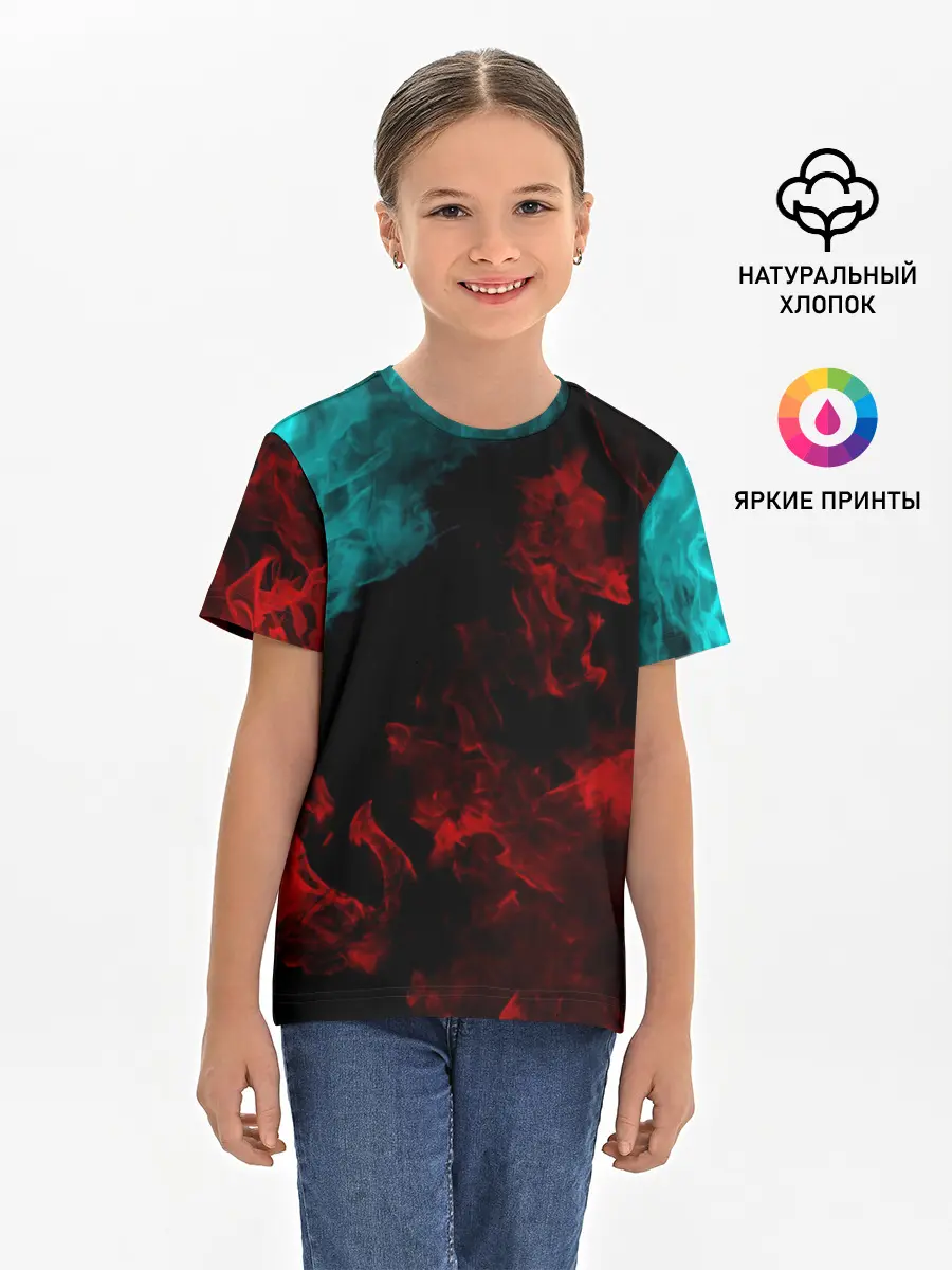 Детская базовая футболка / НЕОНОВЫЙ ОГОНЬ