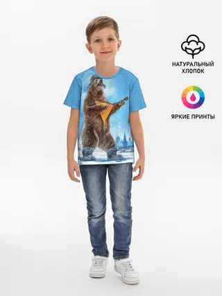 Детская базовая футболка / Мишка с балалайкой