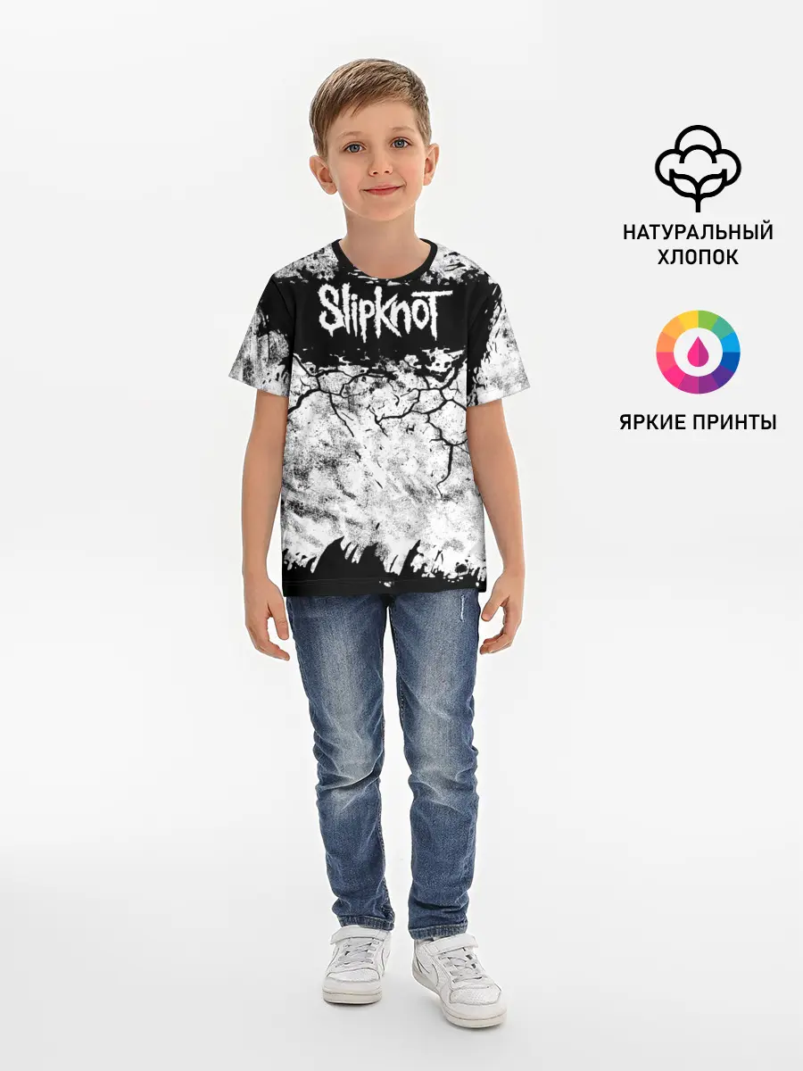 Детская базовая футболка / Надпись Слипкнот Рок Группа ЧБ | Slipknot