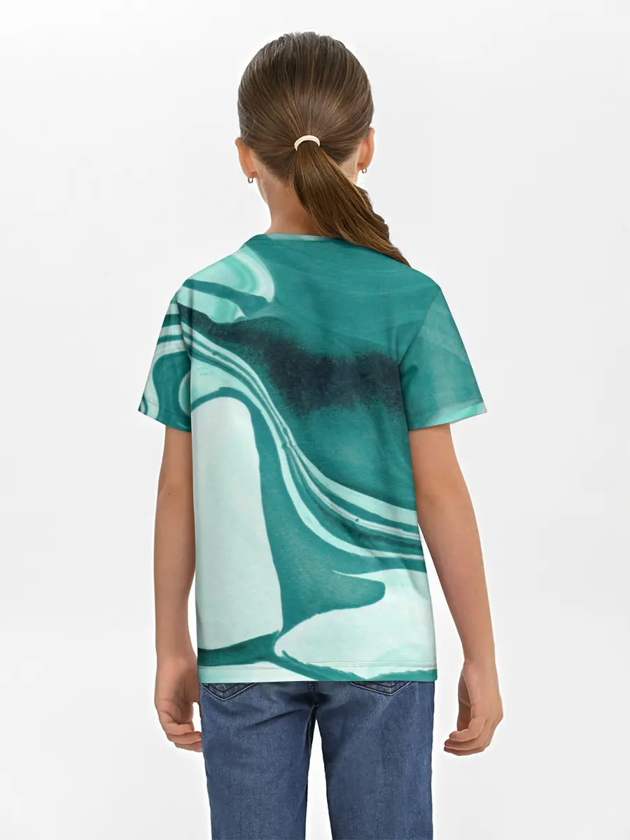 Детская базовая футболка / красочный зелёный развод