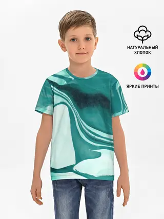 Детская базовая футболка / красочный зелёный развод
