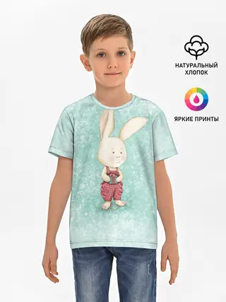 Детская базовая футболка / Зайчик с подарком