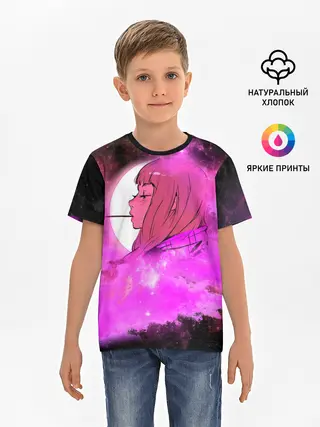 Детская базовая футболка / Аниме Девушка | Розовый Космос
