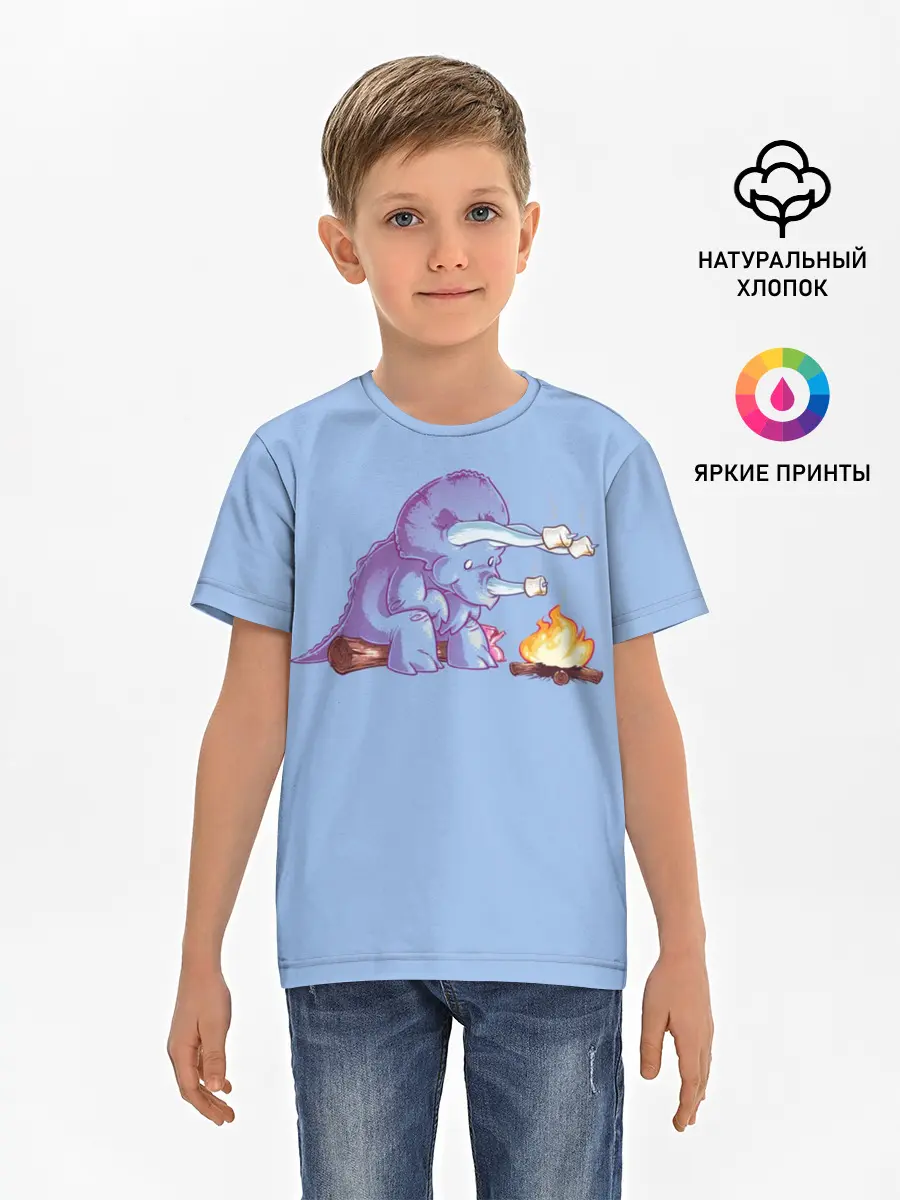 Детская базовая футболка / Трицератопс у Костра